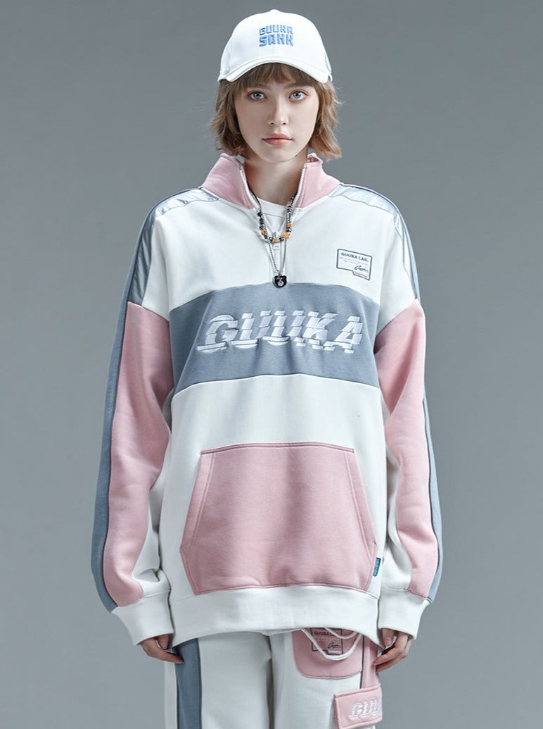 Collar Bicolor Splice Stand Top Pink