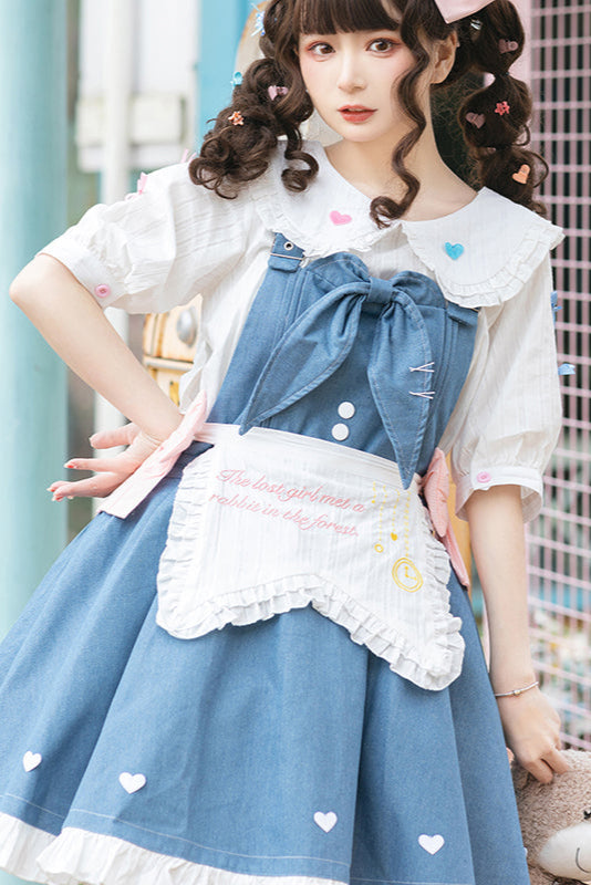 + Denim Apron Lolita Innerwear Jumper-skirt Light Doll Raw