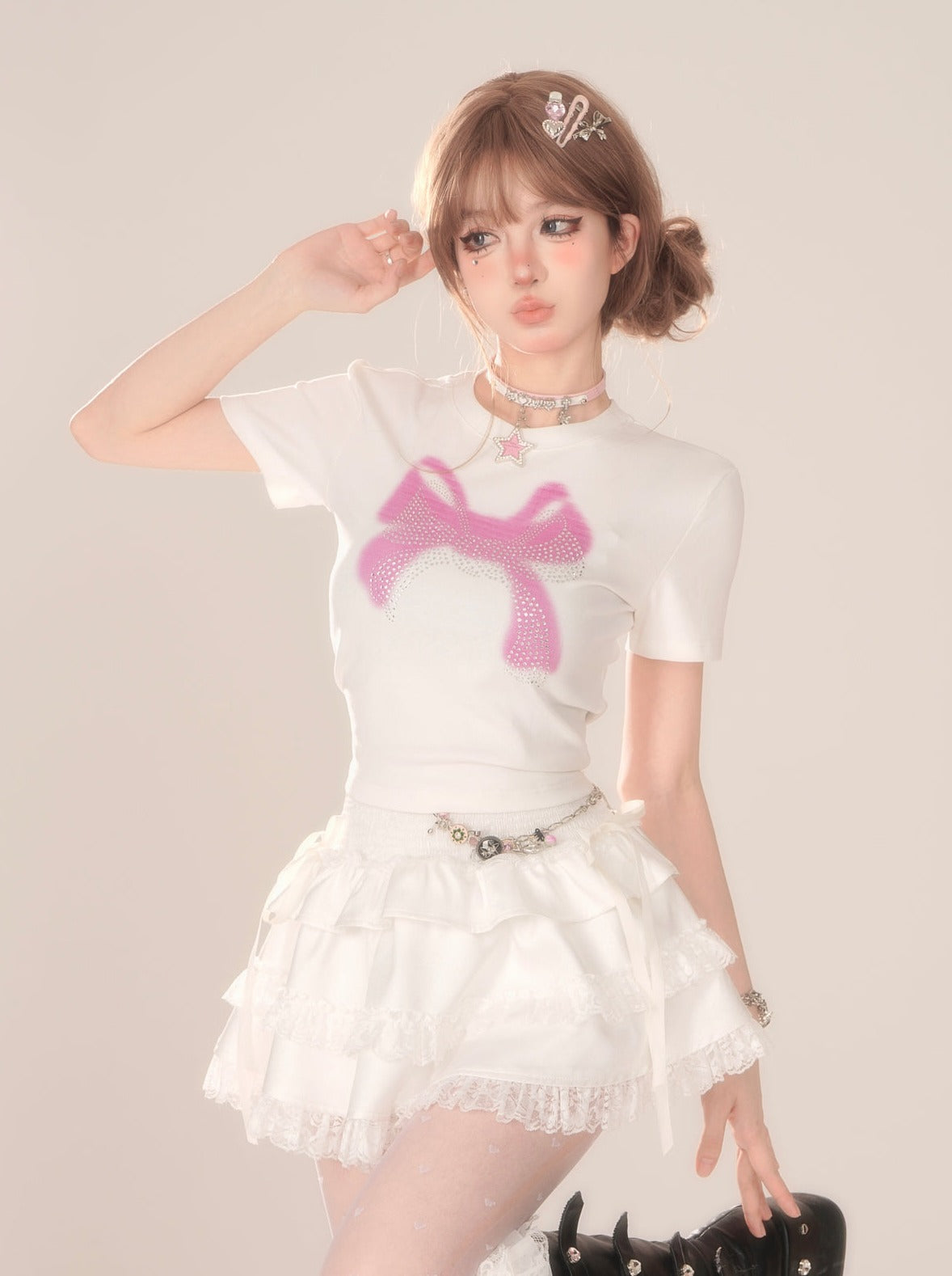 Haut transparent, short d'été en ruban