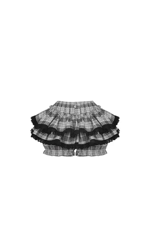 Skirt Secret Cake Belt Plaid Language + Black Top Moonlight Waist