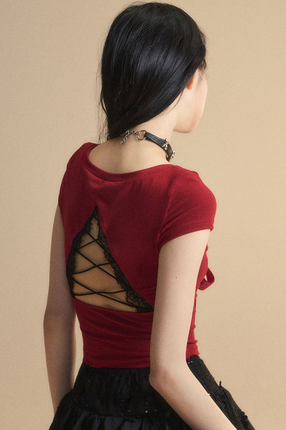 Top Reservations Ribbon Trim Lace Chic Crop