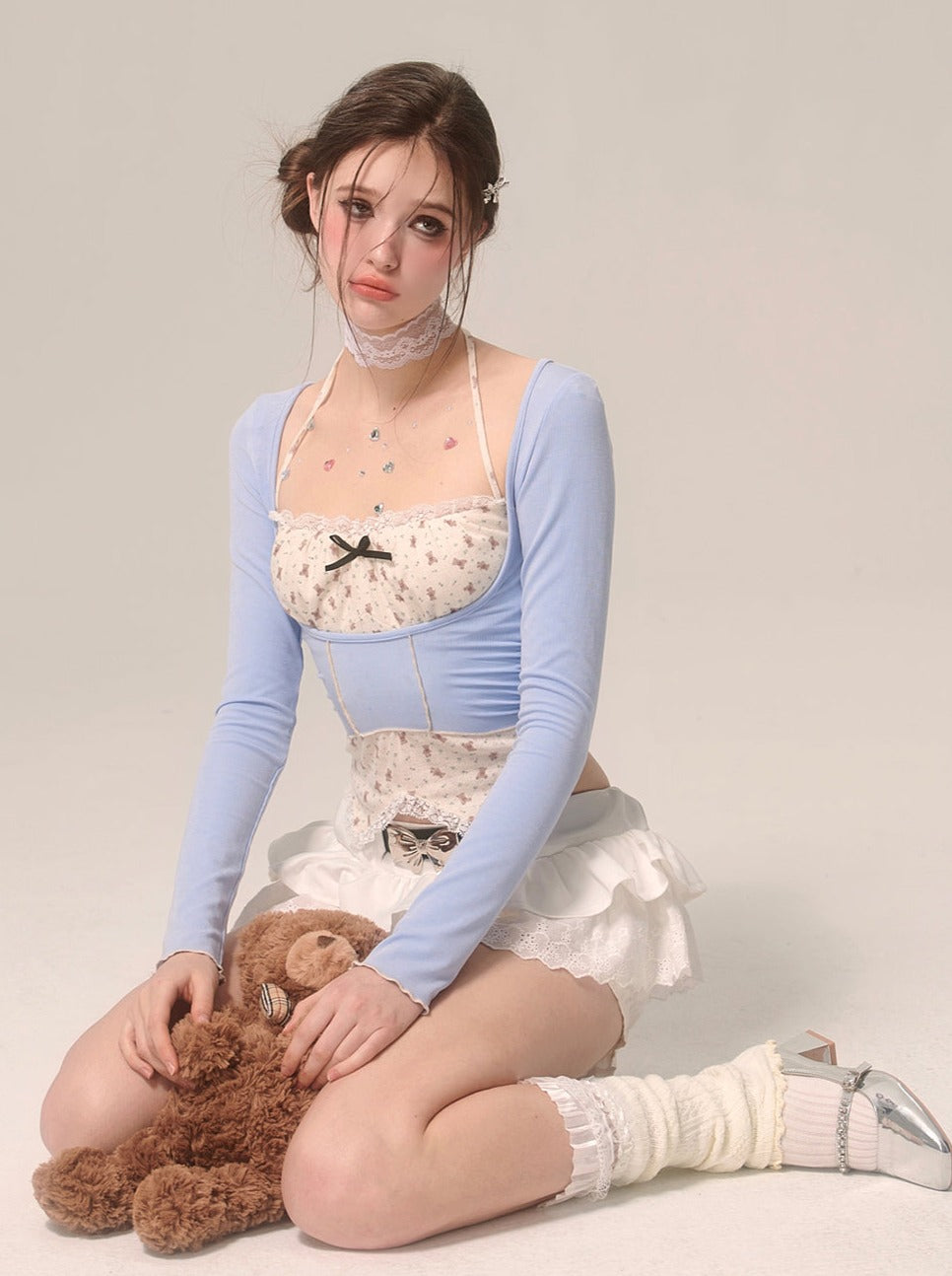 Blue Tops Two Sister Faux Waist Piece