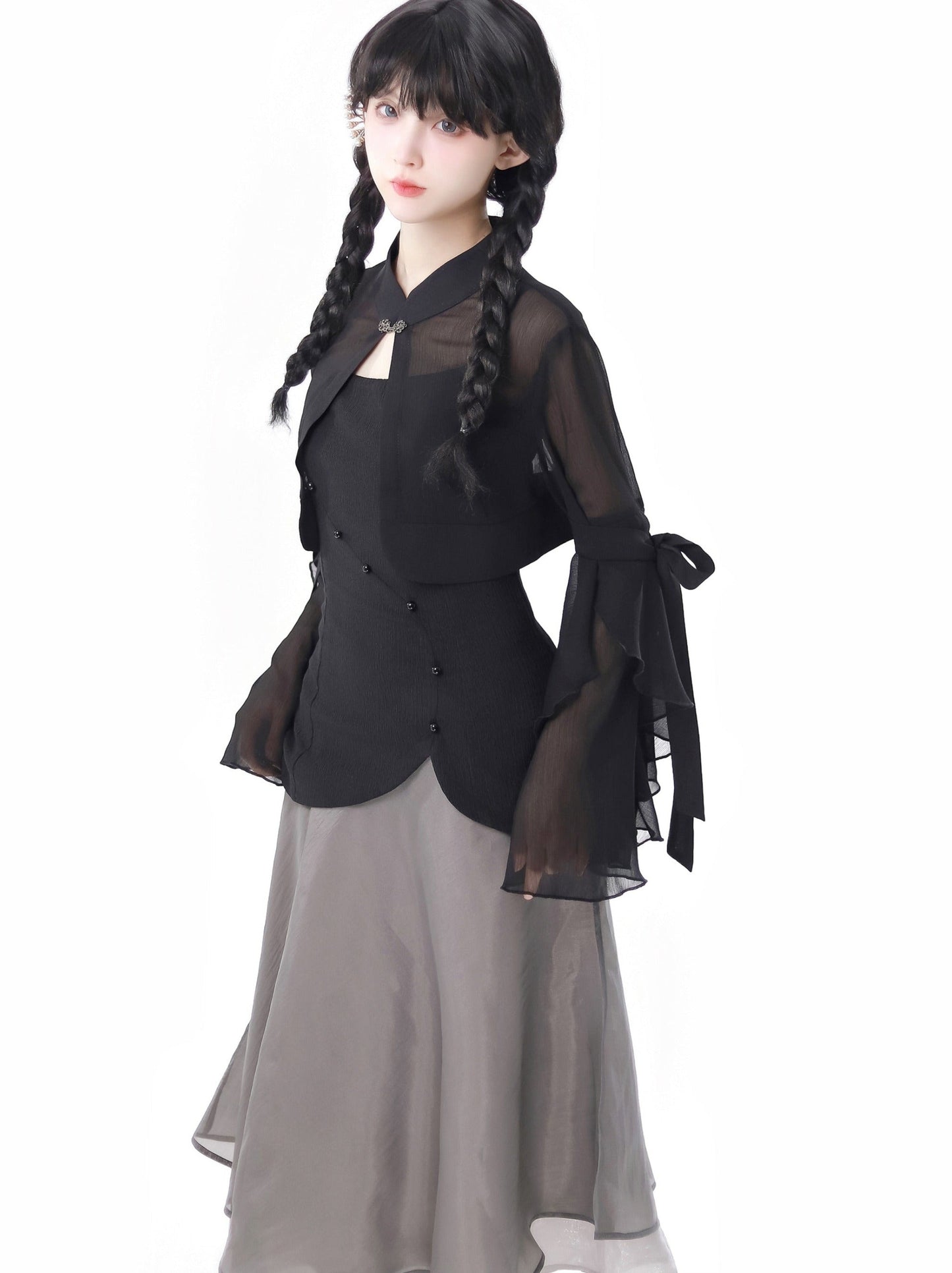 Shirt Top Dress Calligraphy Chiffon Suspender Chiffon Skirt