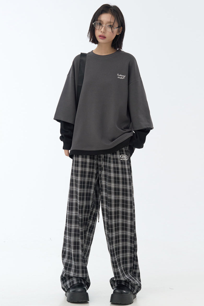 pants casual Checked wide-leg