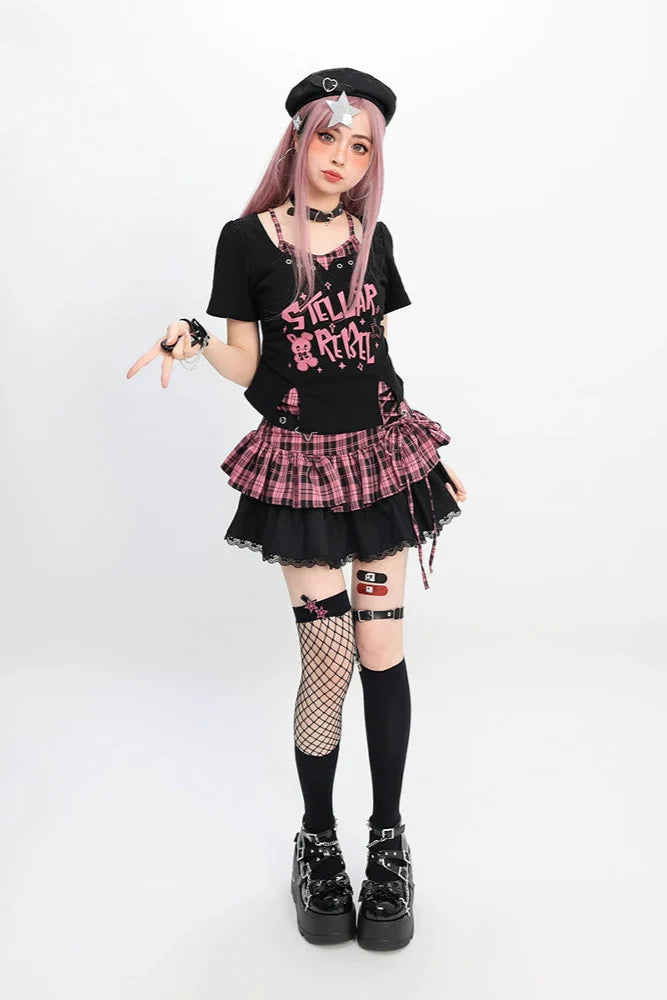 top crop skirt Y2K + checked
