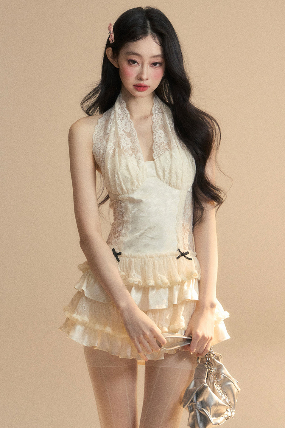 Sweet Neck Dress Halter Lace