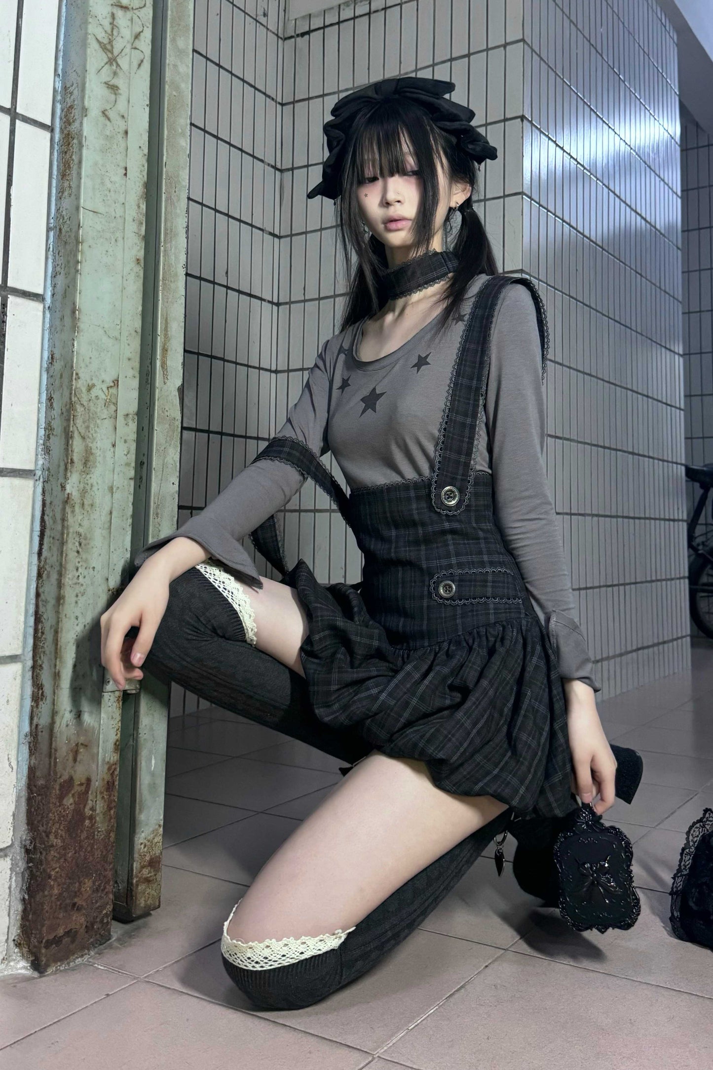 Skirt Suspender + Inner Plaid Tutu Pants