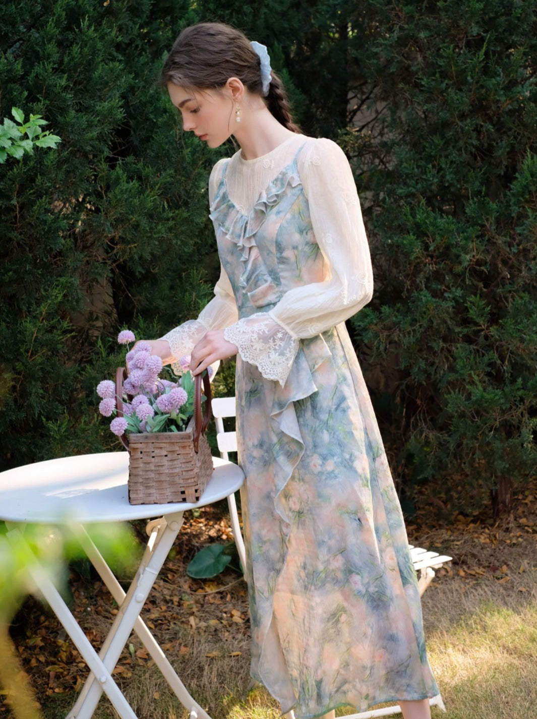 Morning Smoke + Camisole Dress Blue Blouse Mist Chiffon