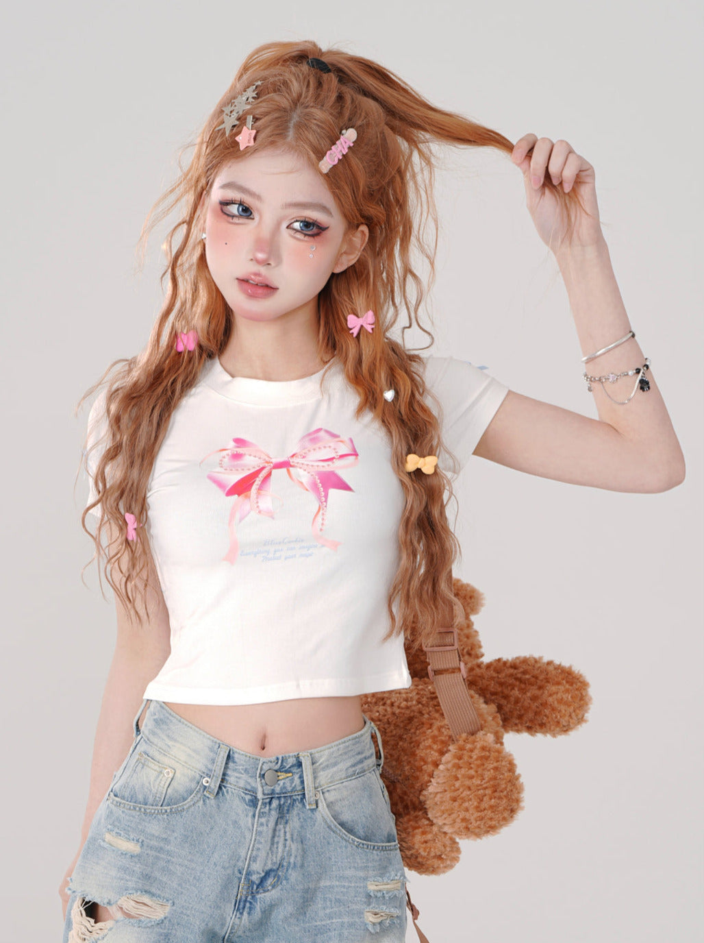 T-Shirt-Shorts mit Girly-Schleifen-Print