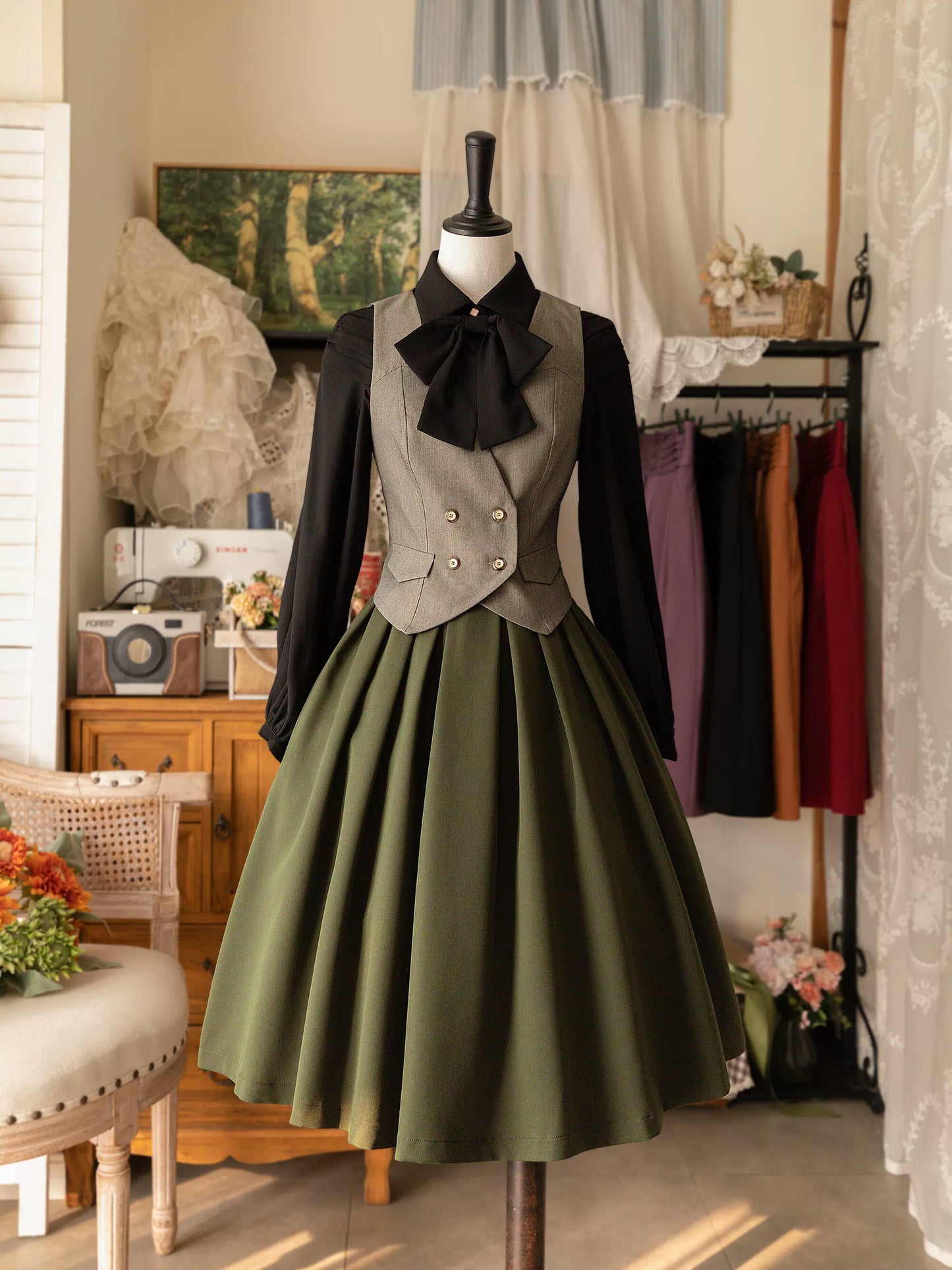 スカート クラシックプリーツ レトロフォレスト