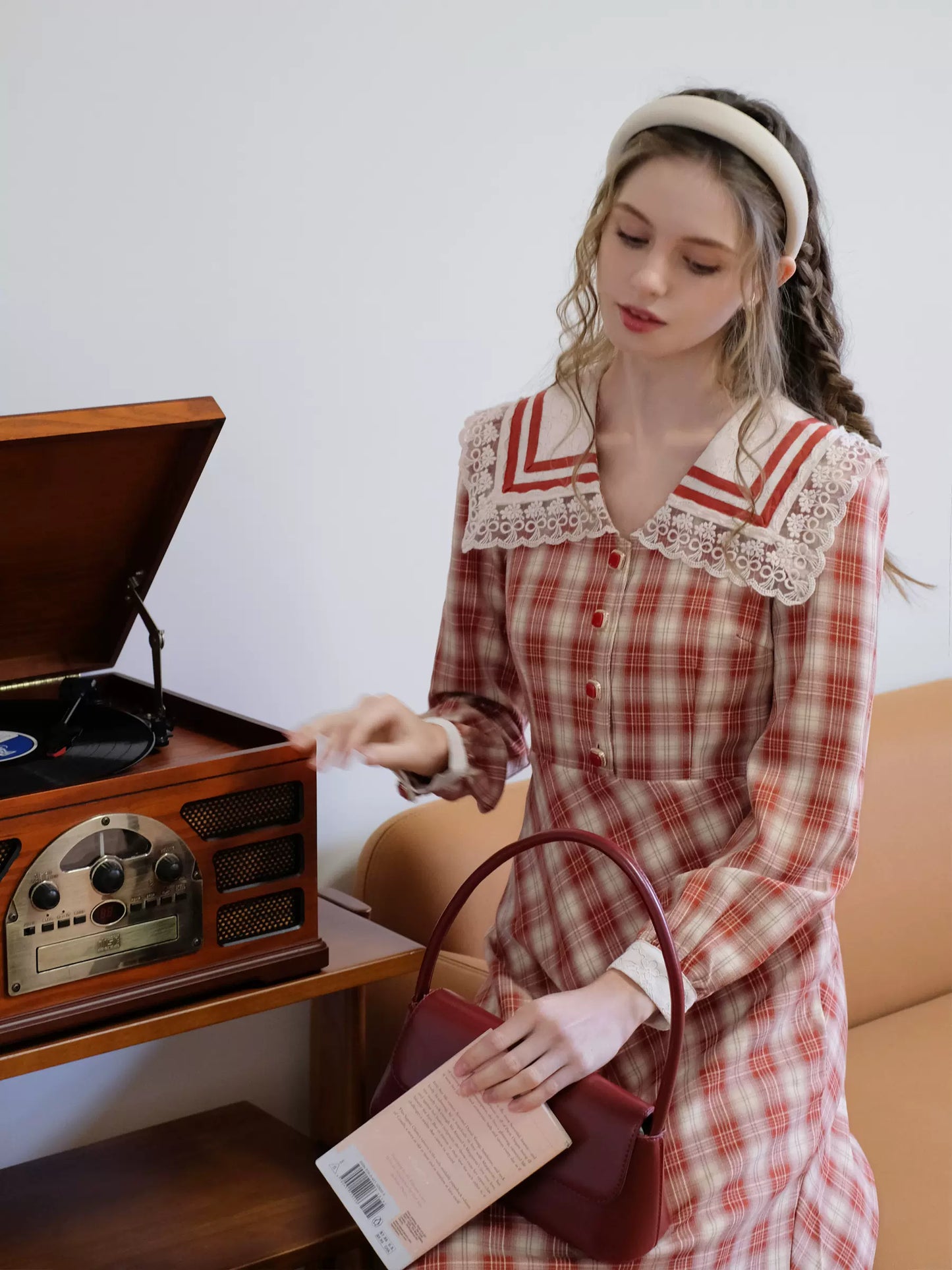 Robe de marin rétro à col à carreaux
