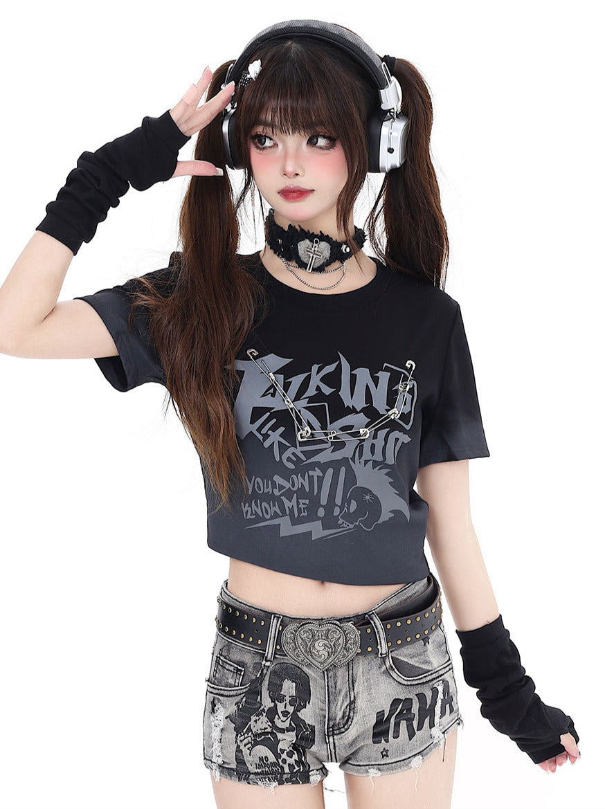 Kurzes, schmales T-Shirt mit Farbverlauf Dark Subculture