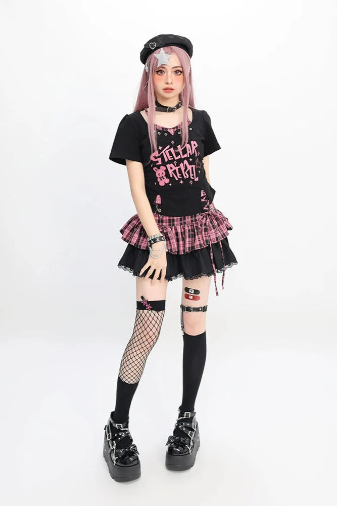 top crop skirt Y2K + checked