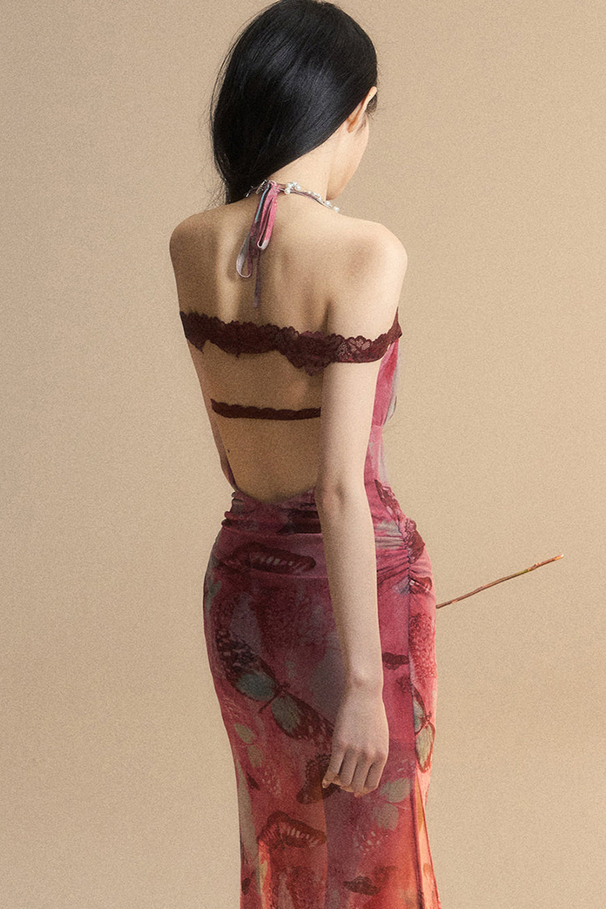 Lace Backless Maxi Dress