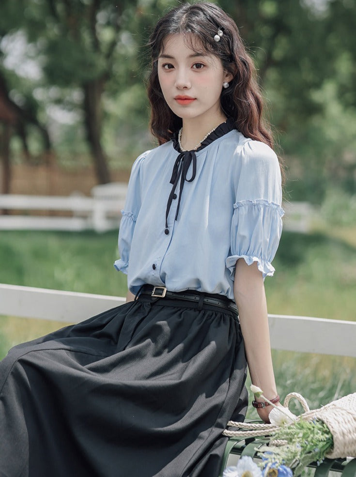 Lce Flared Long + Skirt Shirt Retro Summer Blue