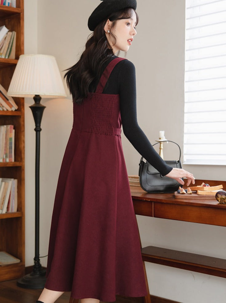 Slim Knit Retro Half + Suspender Turtleneck Skirt