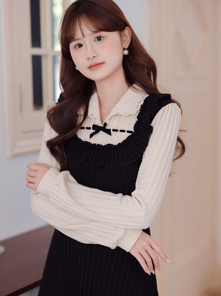 Dress French Piece Girly Faux Two Retro