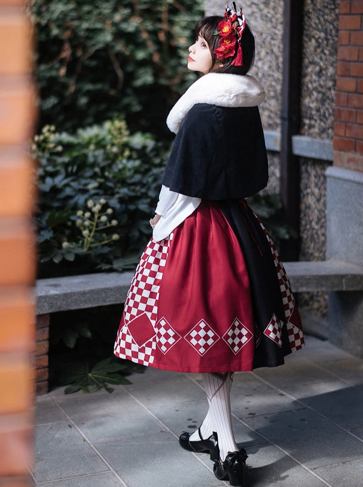 trumpet fur blouse cape + China accessories tassel scarf jumper skirt
