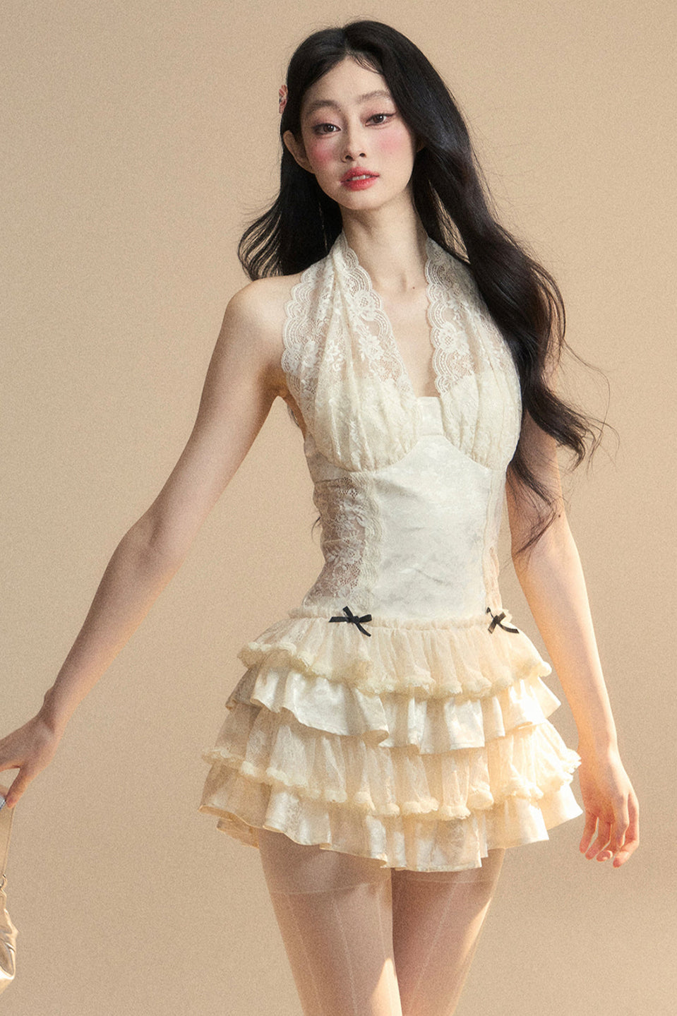 Sweet Neck Dress Halter Lace