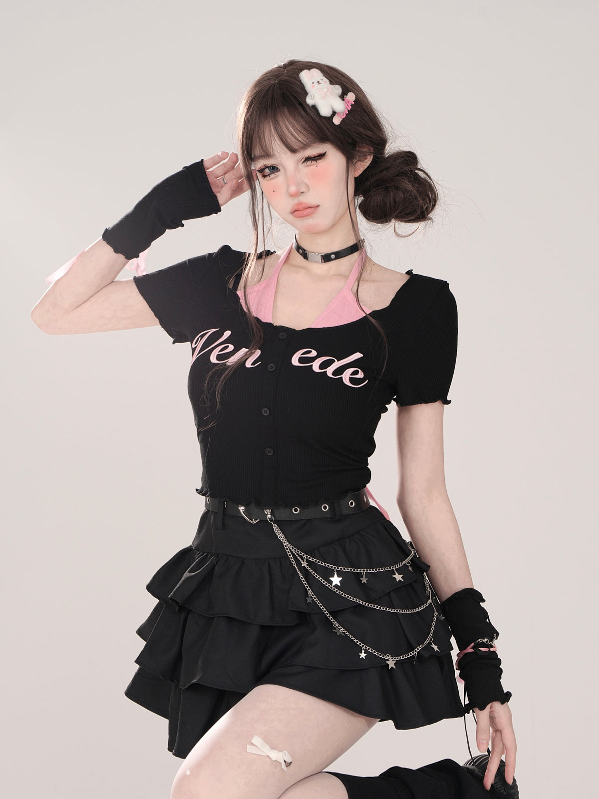 Faux Short Neckholder U-Ausschnitt T-Shirt und Zweiteiler