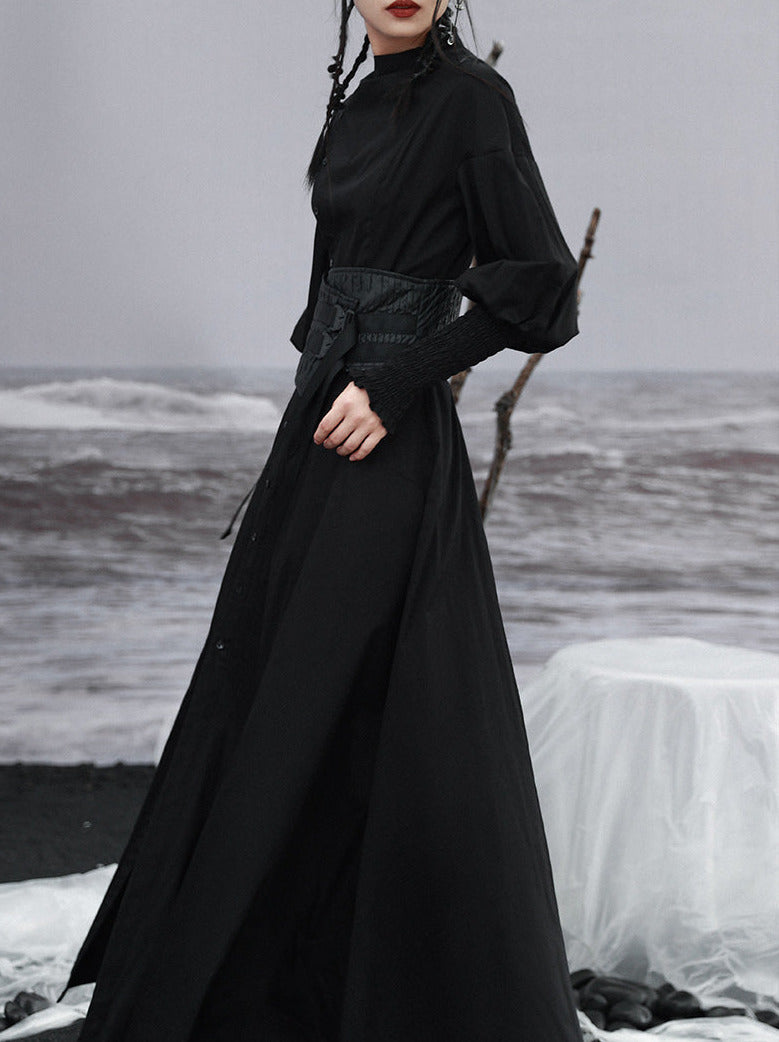 Lantern Long Sleeve Slit Dress Elegant