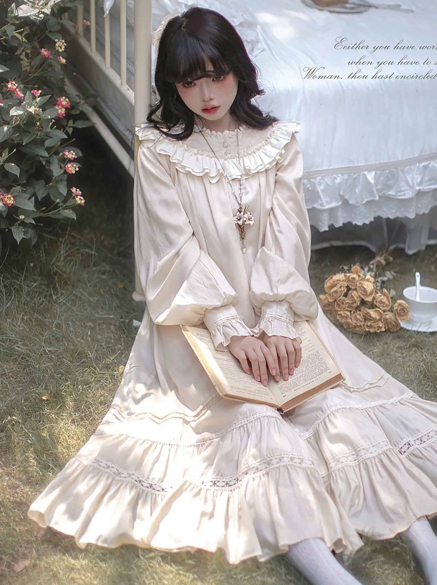 Retro Tencel Dress Lace French Freesia Elegant