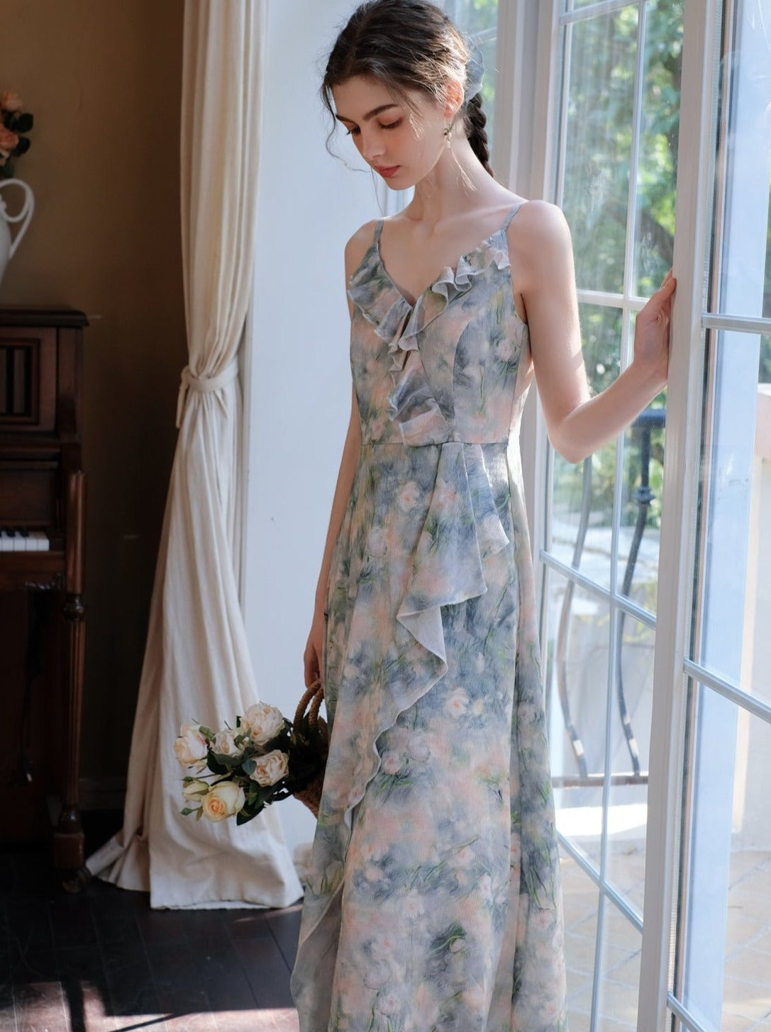 Morning Smoke + Camisole Dress Blue Blouse Mist Chiffon