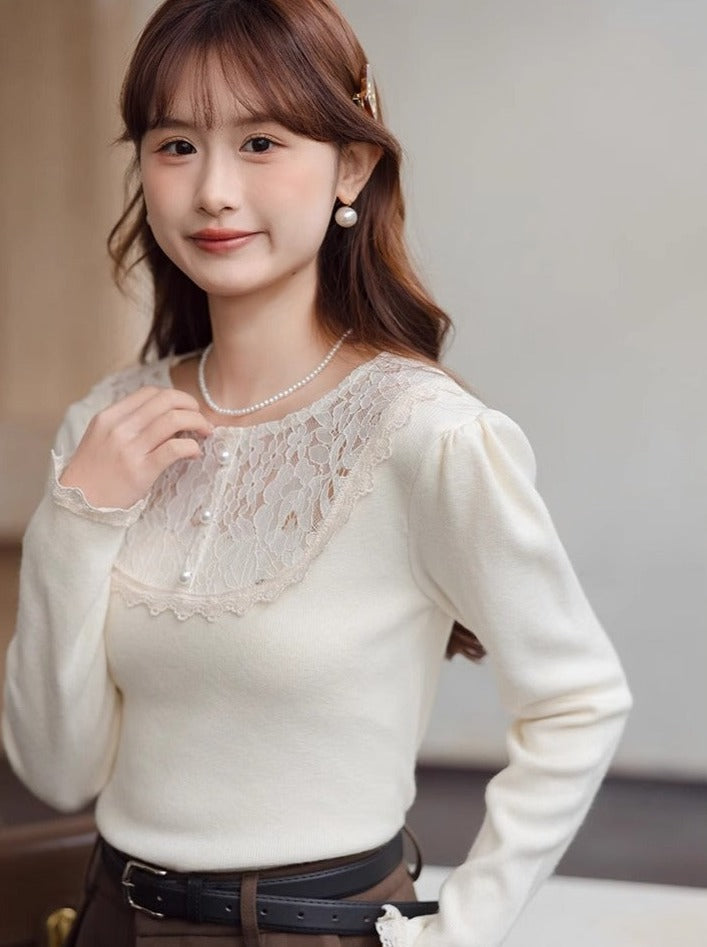 Style Neck Slim Top Fit French Lace Round