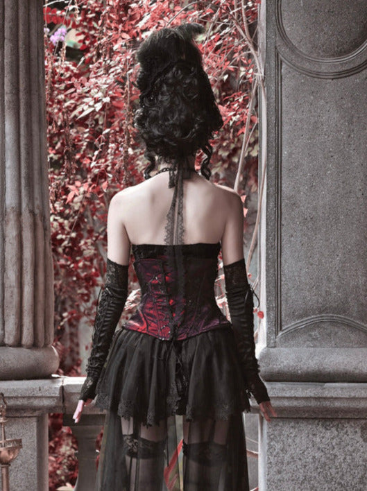 Duchess Suit Suspender Long Gothic Tail Belted Velvet Dress Tulle