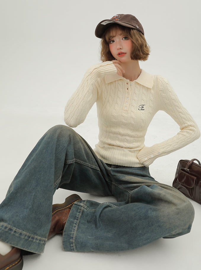 American Polo Strickoberteil mit Retro-Kragen
