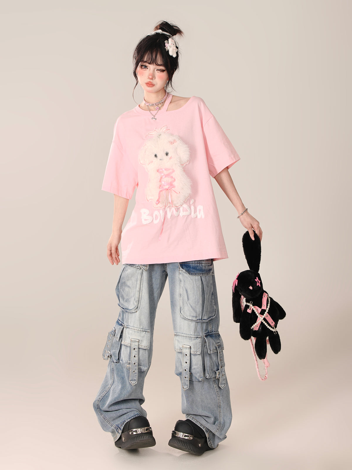 Sweet Pinky Loose Rabbit Top Far