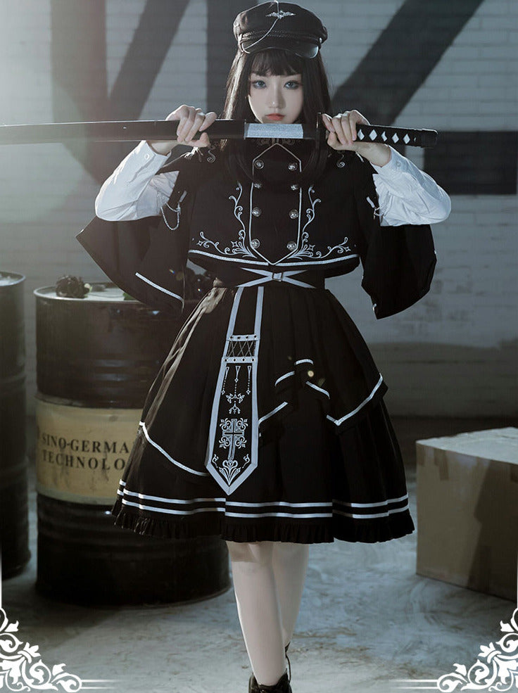 Set Army Up Low Skirt Brumble Cape Dark Military Battle Jacket Uniform