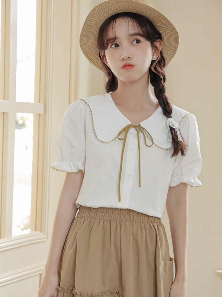 Puff Sleeve Skirt Flared Summer Shirt + Retro Medium
