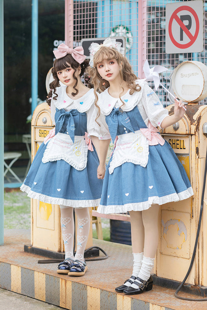 + Denim Apron Lolita Innerwear Jumper-skirt Light Doll Raw