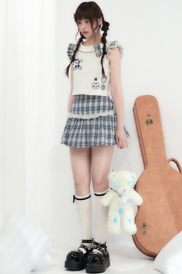 Miniskirt + Skull Checked Cat Top Sleeveless