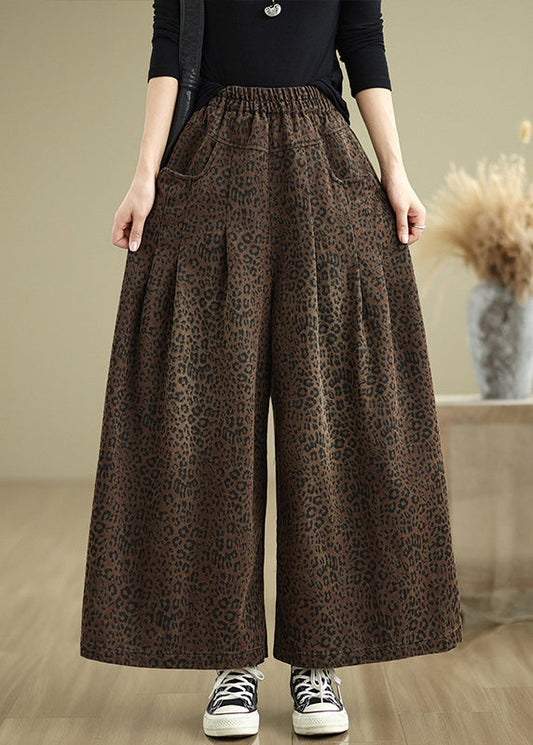 Print Pockets Organic Leopard Pants Wide Leg