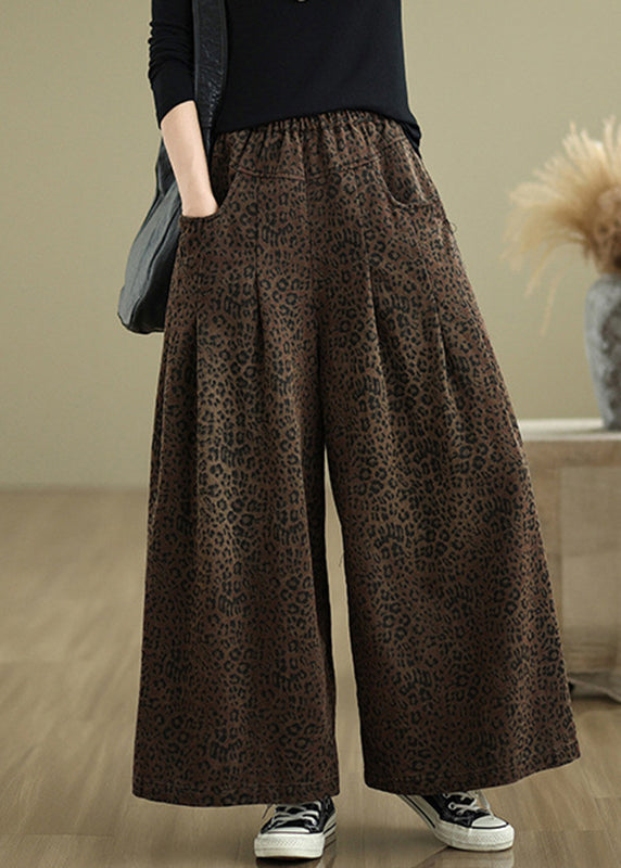 Print Pockets Organic Leopard Pants Wide Leg