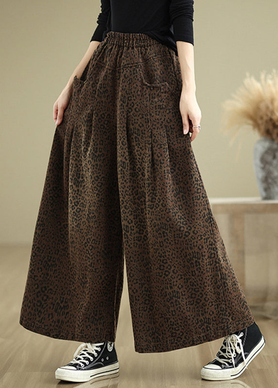 Print Pockets Organic Leopard Pants Wide Leg