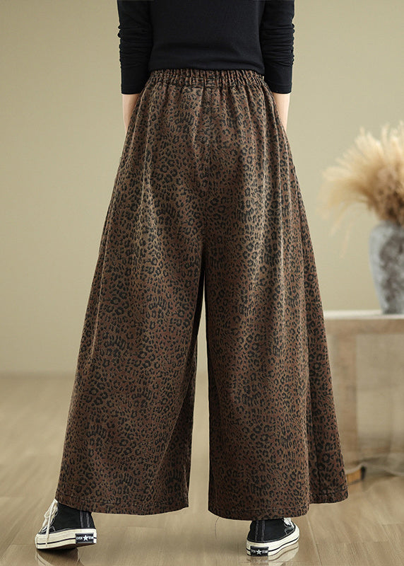 Print Pockets Organic Leopard Pants Wide Leg