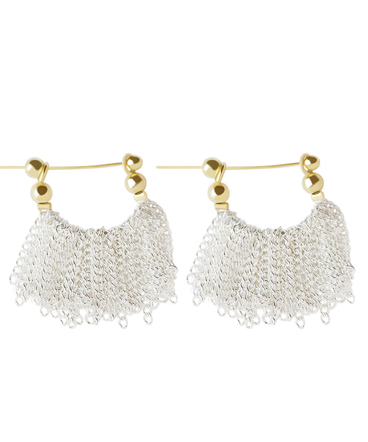 Earrings Original Overgild Design Copper Hoop White Waterfall Tassel