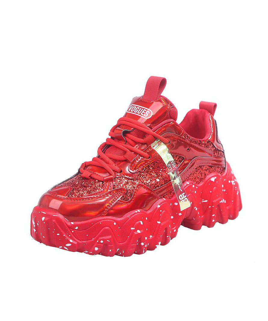 Up Red Splicing Leder Rindsleder Schuhe Spitze Frauen Plattform