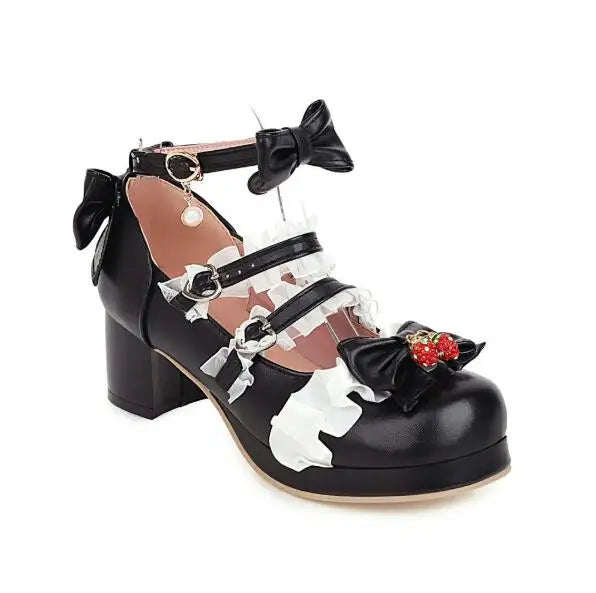 Bow Strawberry Ruffles Sweet Princess Wedding Shoes - 30-43
