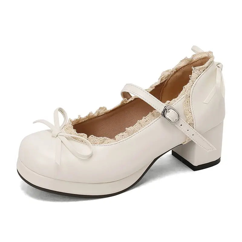 Sweet Pumps Round Toe Bowknot Heels Shoes - 32-50