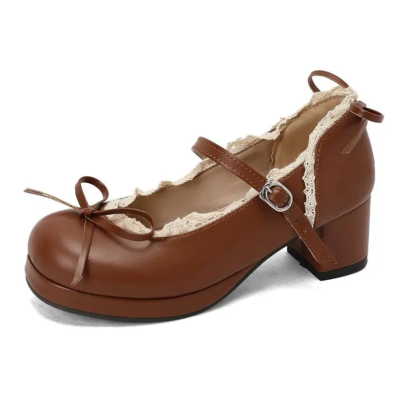 Sweet Pumps Round Toe Bowknot Heels Shoes - 32-50