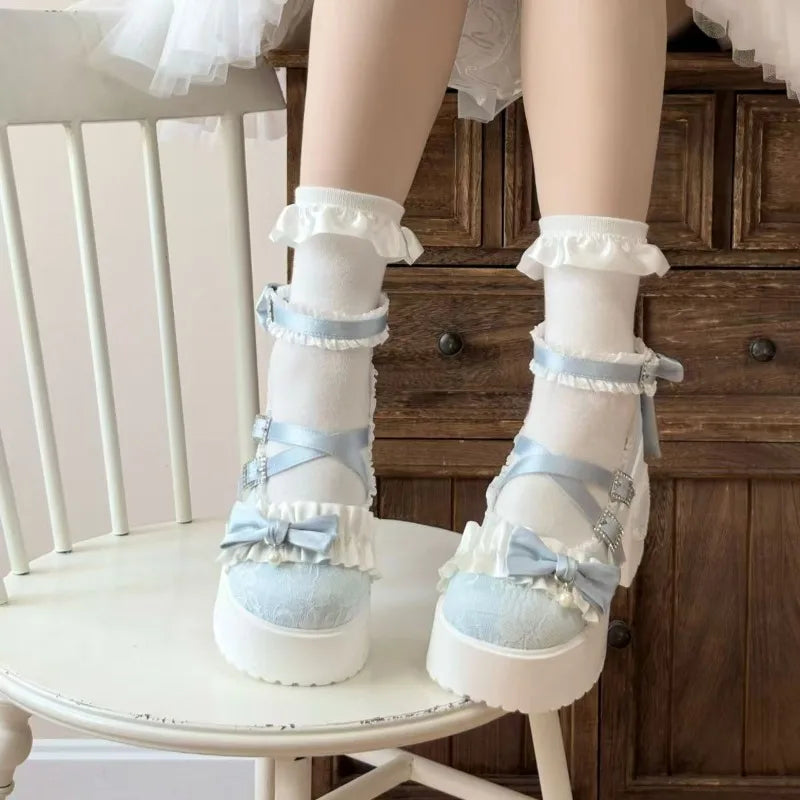 Cute Butterfly Knot Lace High Heels - 34-42