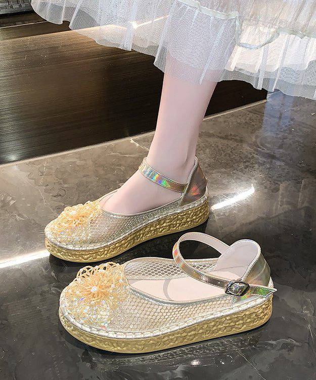 Plattform Spleißen Silber Strap Schuhe Atmungsaktiv Schnalle Mesh