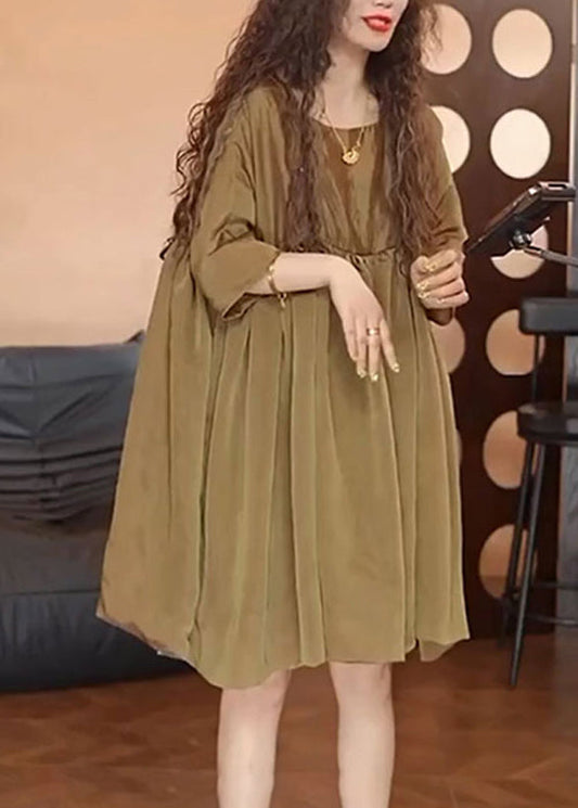 Day Brown Chiffon Sommer Einfaches Kleid Übergroß