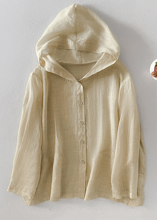 Simple Pockets Fall Button Shirt Hooded Cotton Pink