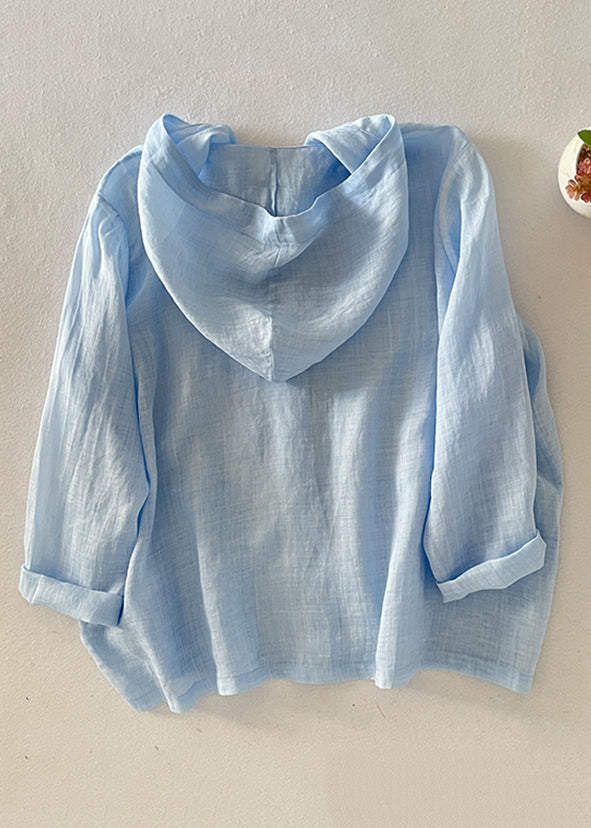 Simple Pockets Fall Button Shirt Hooded Cotton Pink
