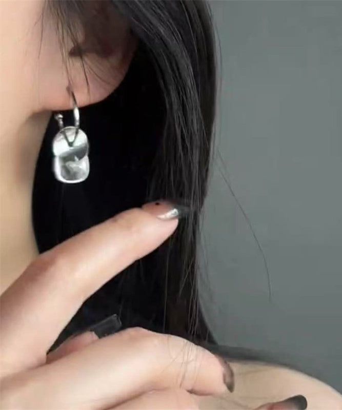 Simple Silk Stainless Earrings Crystal Steel Disk Drop